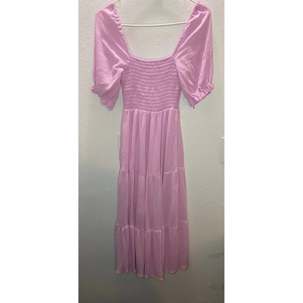 Abercrombie &‎ Fitch Maxi Dress Women XS Pink  Smocked Puff Sleeve Slit Boho